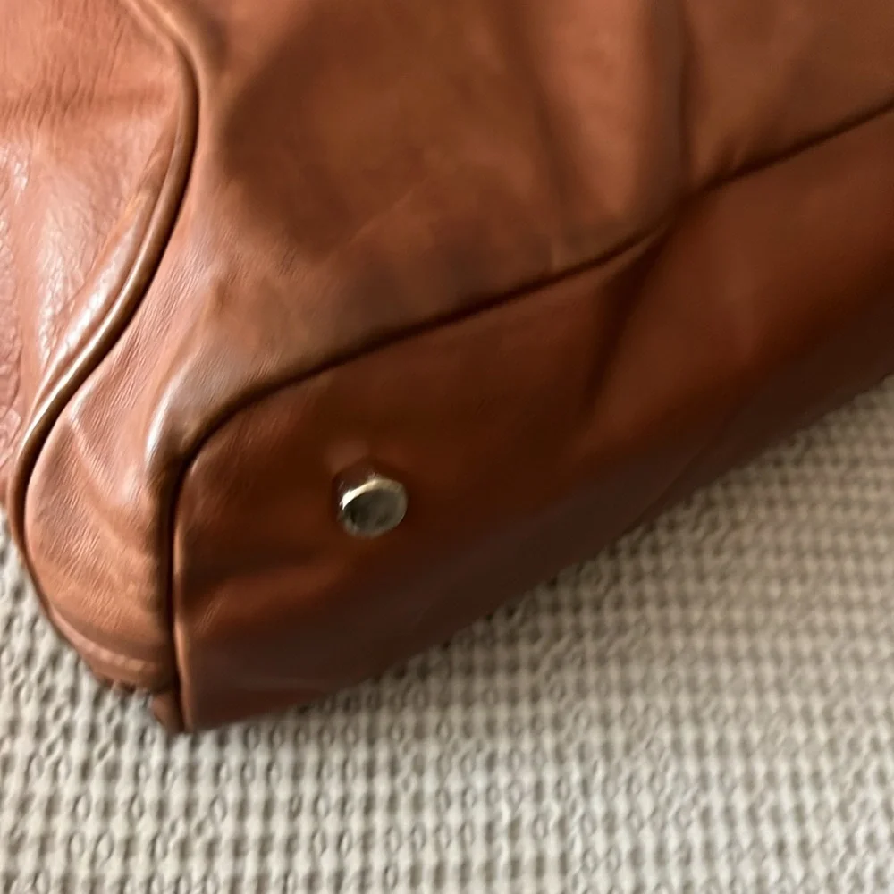 Rebecca Minkoff Cognac Tan Brown Leather Satchel Laptop Carry On Tote Bag Purse